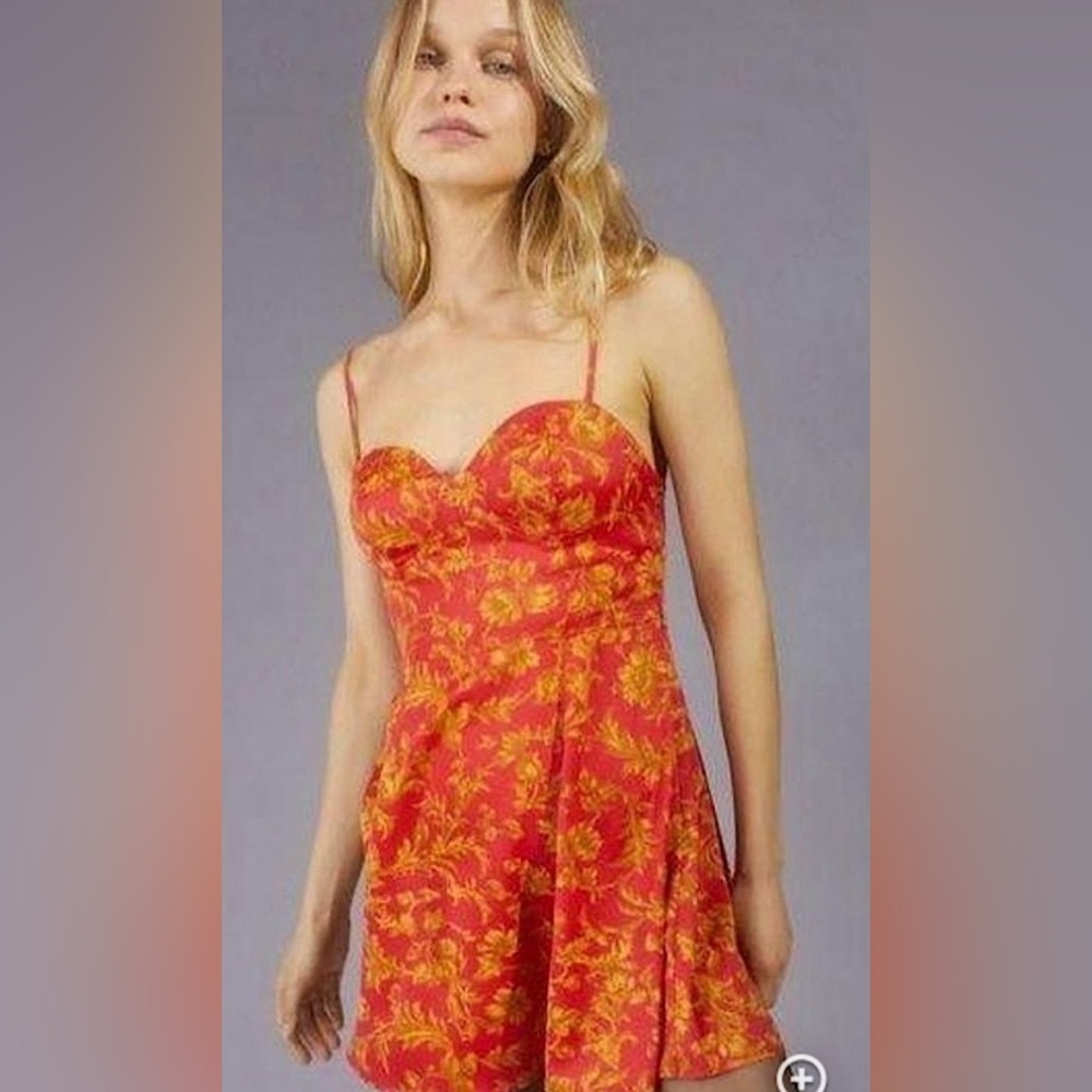 Urban Outfitters Orion Bustier Red and Gold Floral Mini Dress